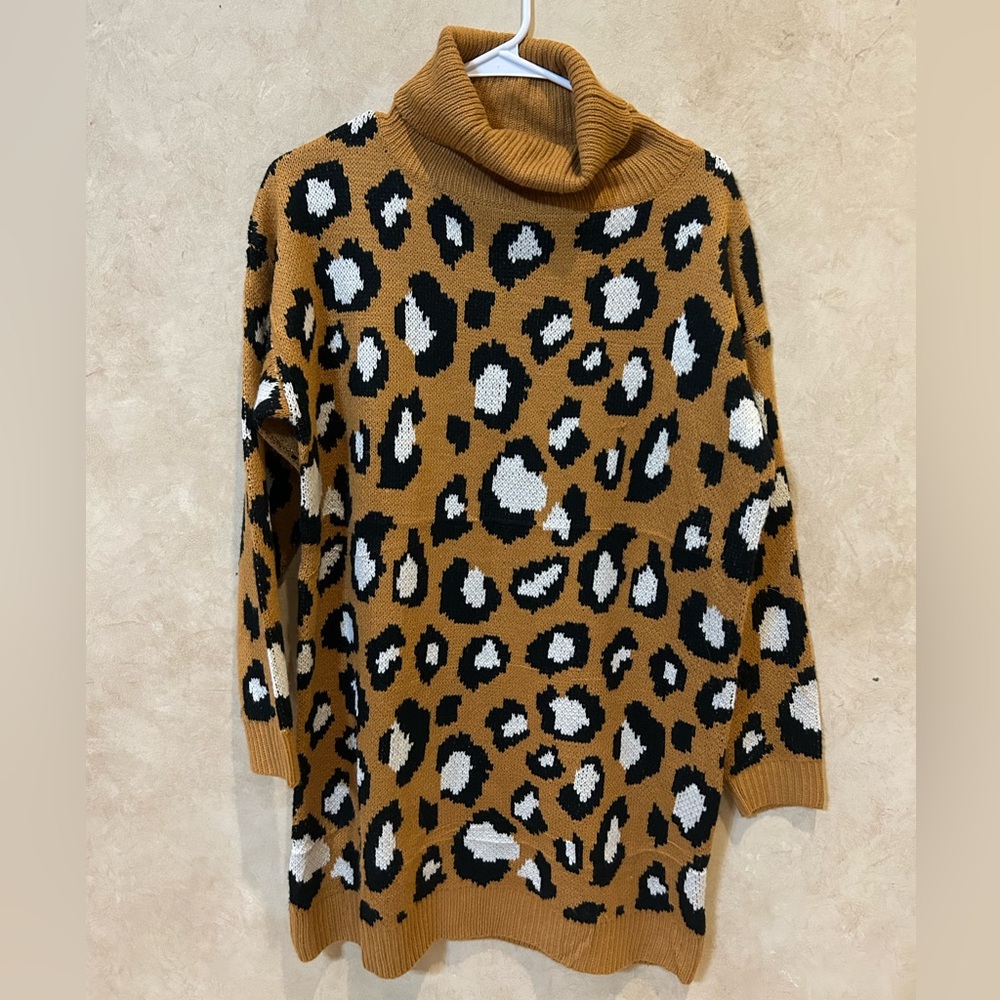 Leopard Print Turtleneck Sweater mini dress medium Y2K chic shopthemint.com